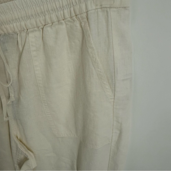 J. Crew Straight Leg Seaside Pants Linen Elastic Waist White UnLined Size Medium - Picture 7 of 12